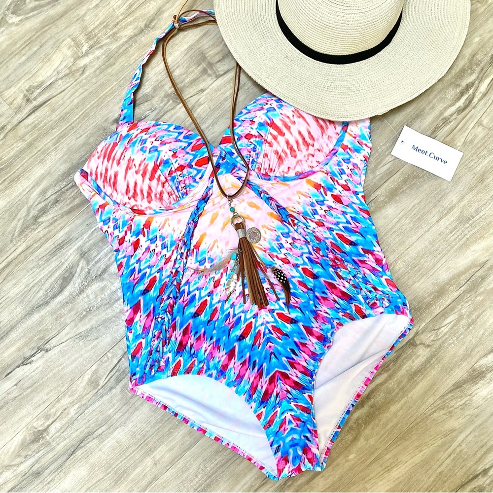 22-STARBURST JUICY COLORS swimsuit w resort/vacation vibe and braiding detailing